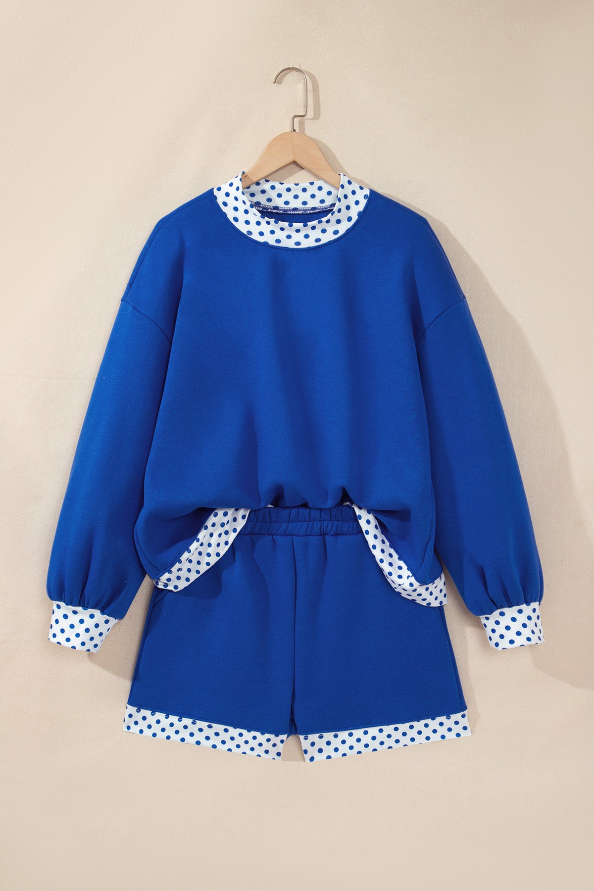 Evergreen Polka Dot Trim Baggy Pullover 2pcs Short Set