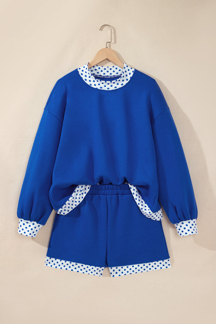 Evergreen Polka Dot Trim Baggy Pullover 2pcs Short Set