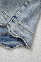 Myosotis Scalloped Detail Button Front Short Denim Skirt