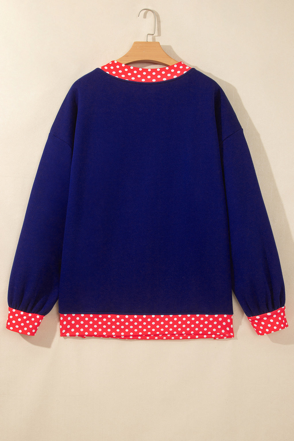 Red Dahlia Colorblock Polka Dot Contrast Trim Oversized Sweatshirt
