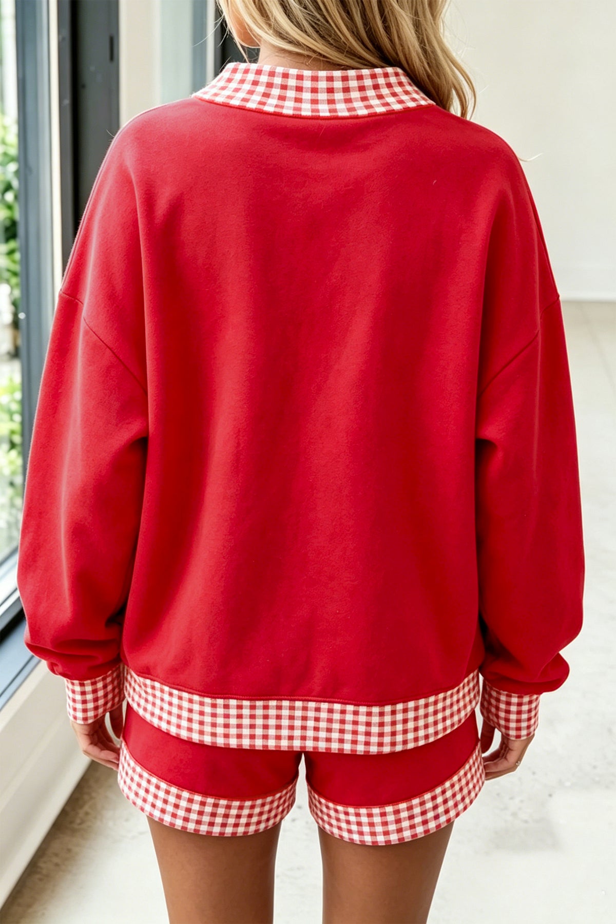 Evergreen Polka Dot Trim Baggy Pullover 2pcs Short Set