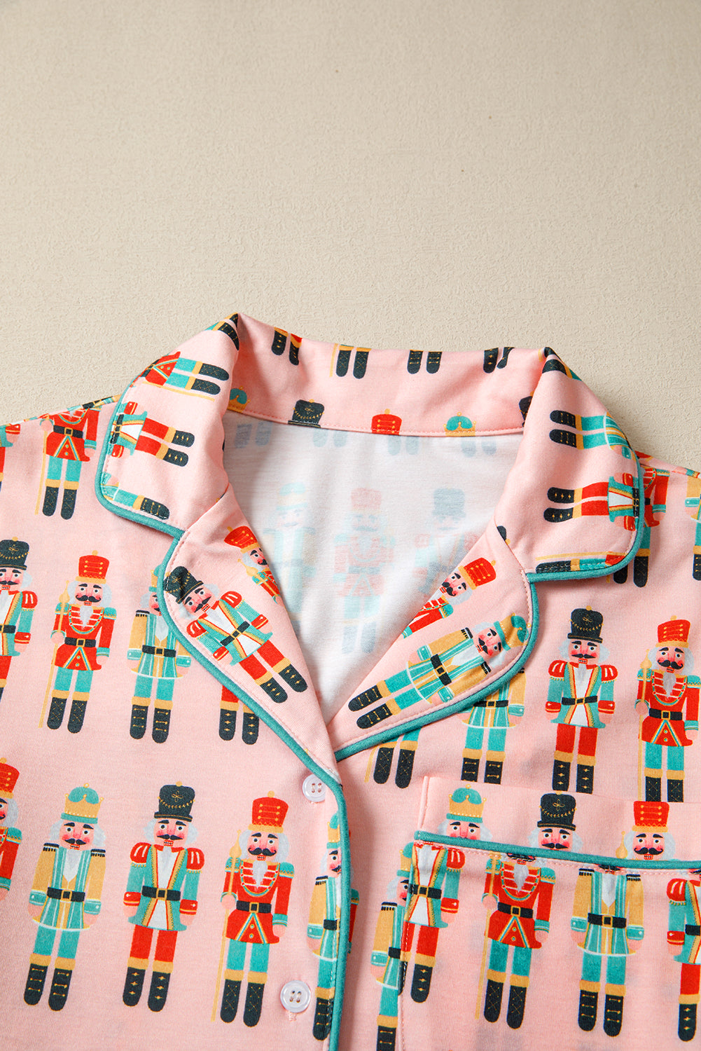 Pink Nutcracker March Long Sleeve Button Up 2pcs Pajama Short Set