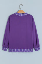 Red Dahlia Colorblock Polka Dot Contrast Trim Oversized Sweatshirt
