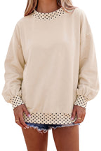 Red Dahlia Colorblock Polka Dot Contrast Trim Oversized Sweatshirt