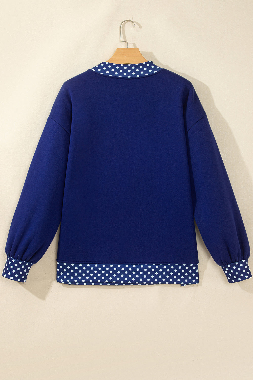 Red Dahlia Colorblock Polka Dot Contrast Trim Oversized Sweatshirt