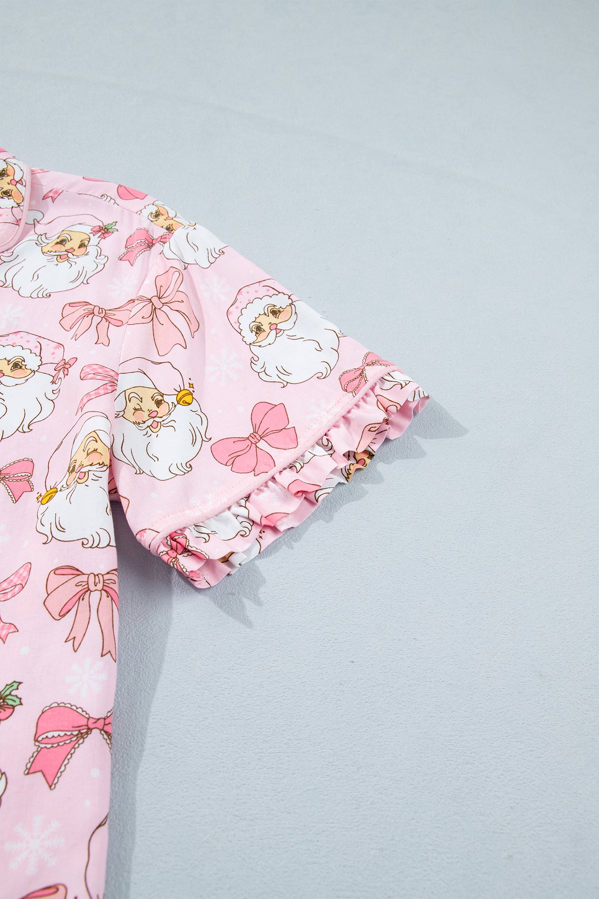Pink Santa Print Paneling Shift Silhouette Short Sleeve Lounge Set