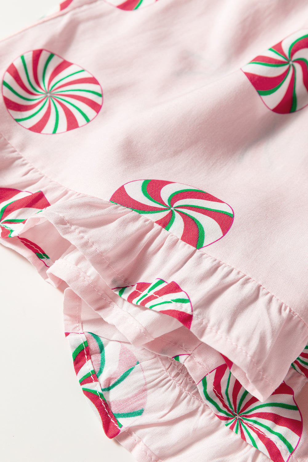 Pink Christmas Candy Contrast Trim Bow Knot Silky 2pcs Pajama Set