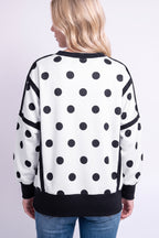 Black Polka Dot Contrast Patchwork Round Neck Baggy Sweatshirt