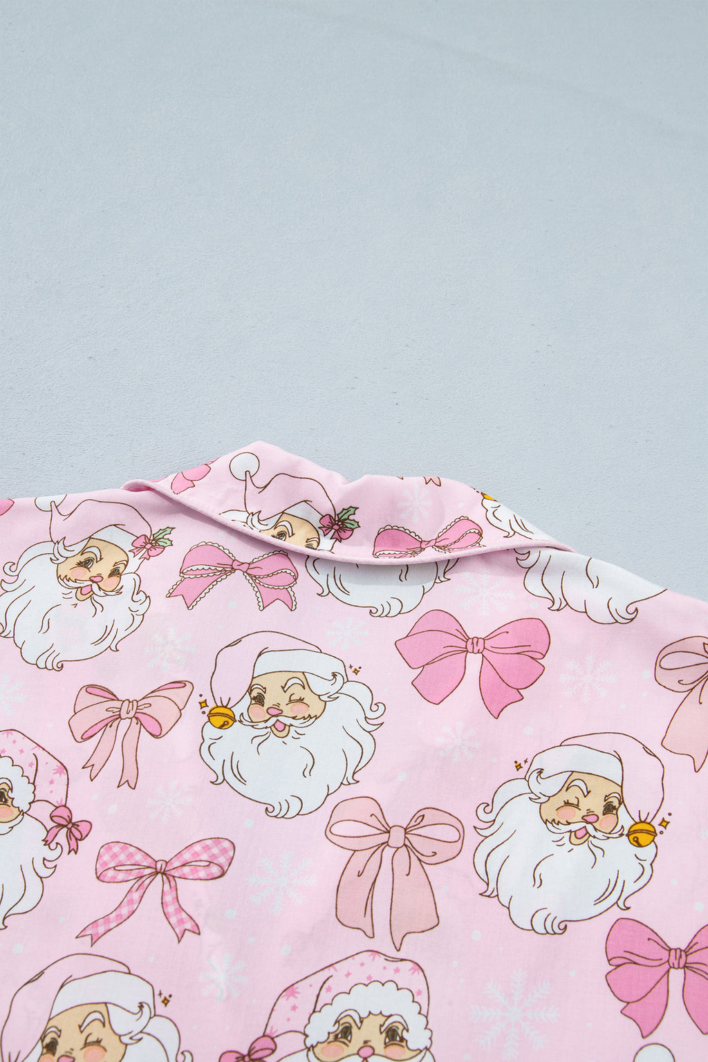 Pink Santa Print Paneling Shift Silhouette Short Sleeve Lounge Set