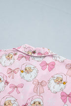 Pink Santa Print Paneling Shift Silhouette Short Sleeve Lounge Set