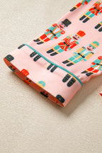 Pink Nutcracker March Long Sleeve Button Up 2pcs Pajama Short Set