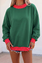 Red Dahlia Colorblock Polka Dot Contrast Trim Oversized Sweatshirt