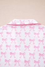 Pink Bow Print Long Sleeve Shirt and Pants Soft Pajama Set