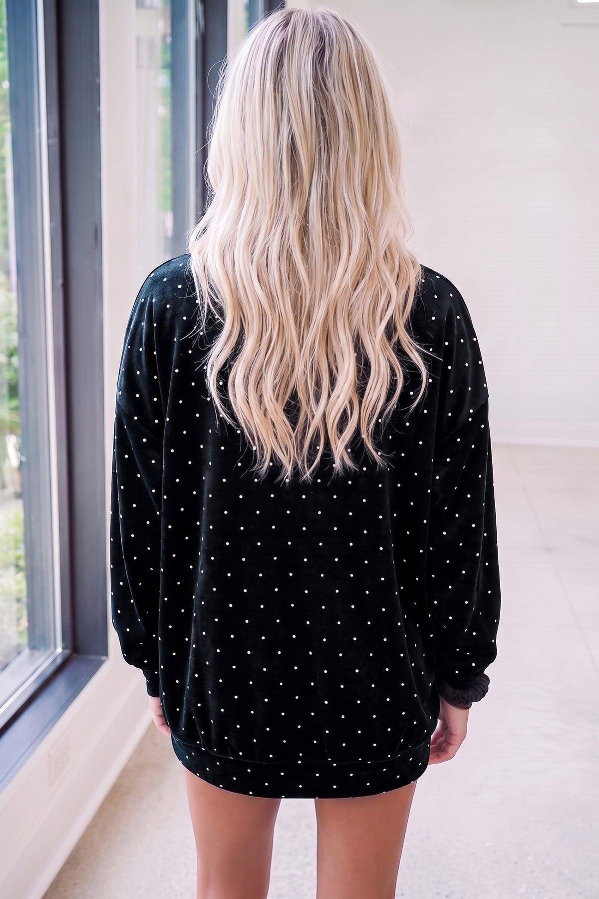 Red Velvet Polka Dot High Neck Tunic Pullover Sweatshirt