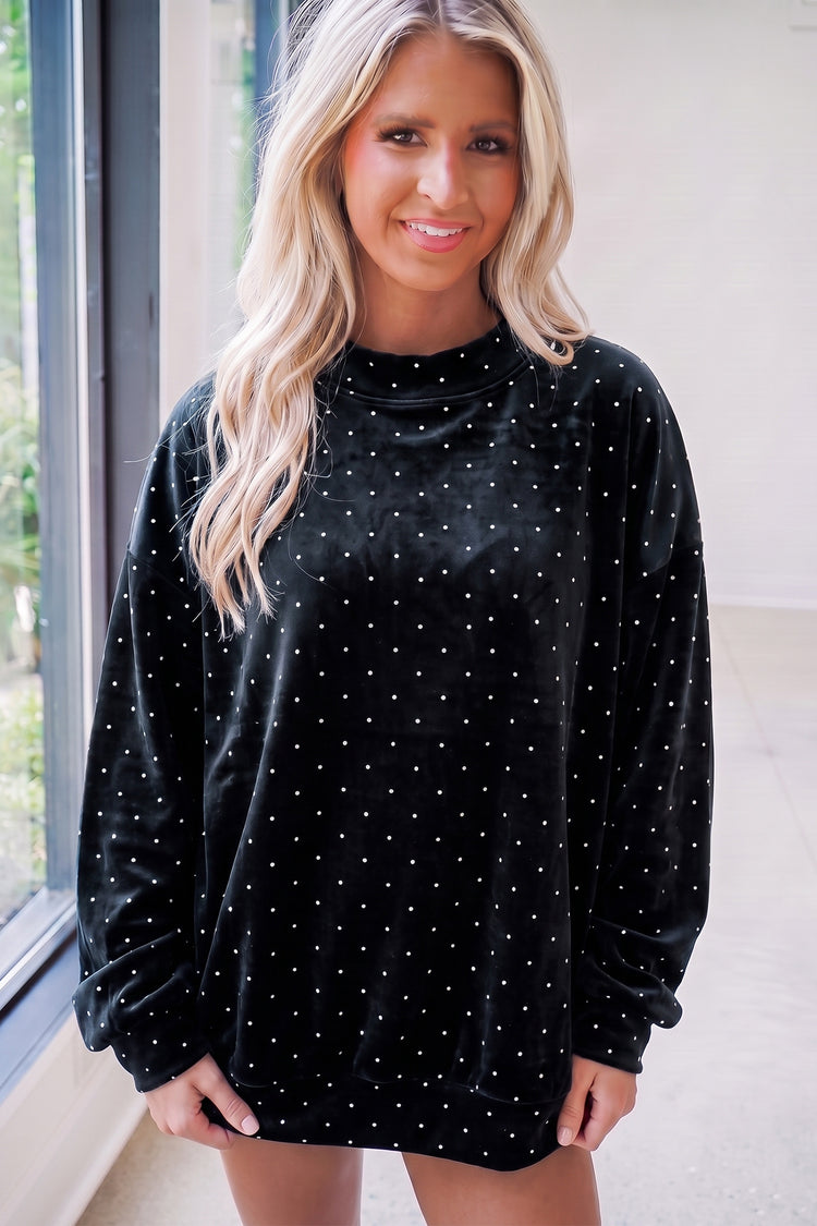 Red Velvet Polka Dot High Neck Tunic Pullover Sweatshirt
