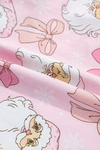 Pink Santa Print Paneling Shift Silhouette Short Sleeve Lounge Set