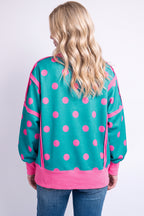 Black Polka Dot Contrast Patchwork Round Neck Baggy Sweatshirt