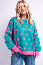 Black Polka Dot Contrast Patchwork Round Neck Baggy Sweatshirt