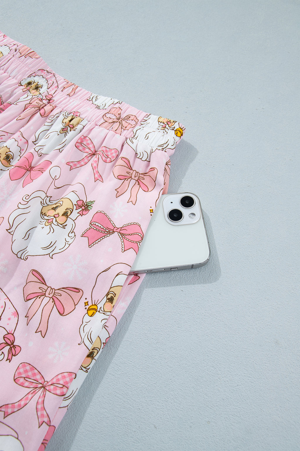 Pink Santa Print Paneling Shift Silhouette Short Sleeve Lounge Set