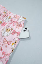 Pink Santa Print Paneling Shift Silhouette Short Sleeve Lounge Set