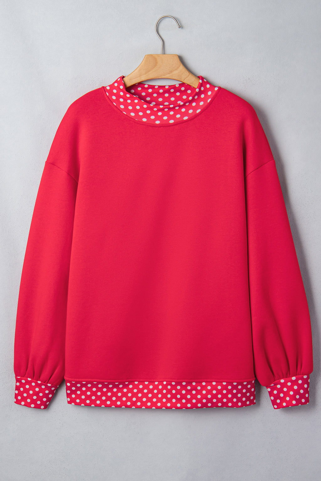 Red Dahlia Colorblock Polka Dot Contrast Trim Oversized Sweatshirt