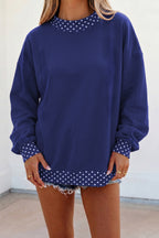 Red Dahlia Colorblock Polka Dot Contrast Trim Oversized Sweatshirt