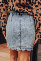 Myosotis Scalloped Detail Button Front Short Denim Skirt