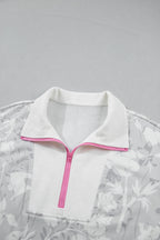 Gray Floral Print Quarter Zip Stand Neck Long Sleeve Sweatshirt