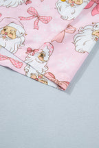 Pink Santa Print Paneling Shift Silhouette Short Sleeve Lounge Set