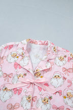 Pink Santa Print Paneling Shift Silhouette Short Sleeve Lounge Set