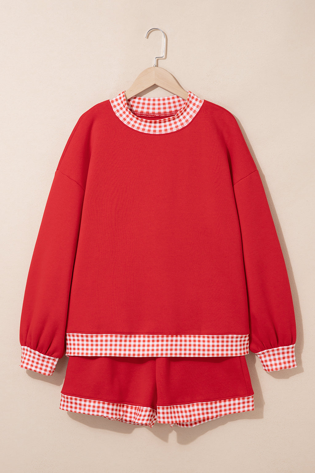 Evergreen Polka Dot Trim Baggy Pullover 2pcs Short Set