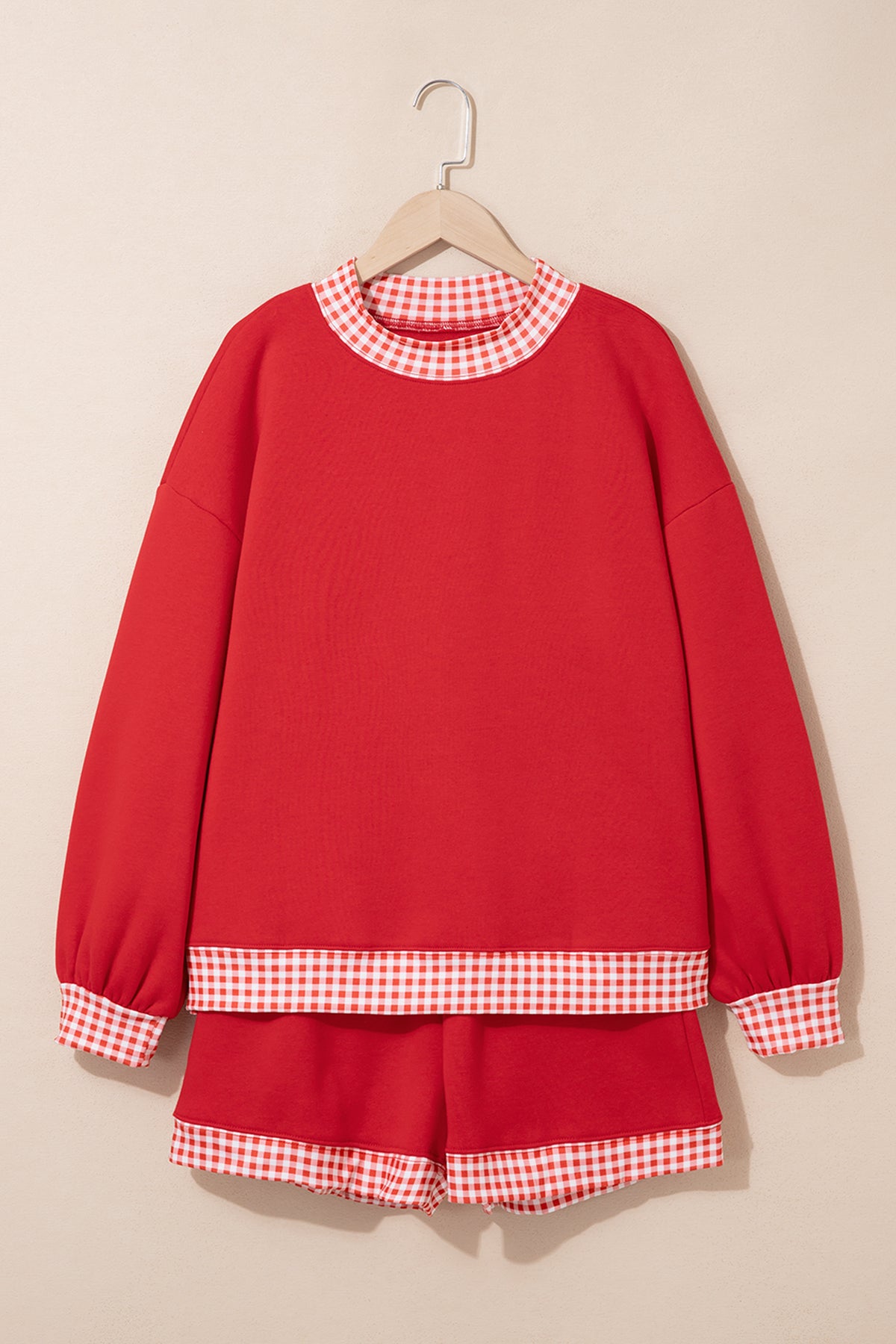 Evergreen Polka Dot Trim Baggy Pullover 2pcs Short Set