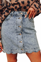 Myosotis Scalloped Detail Button Front Short Denim Skirt