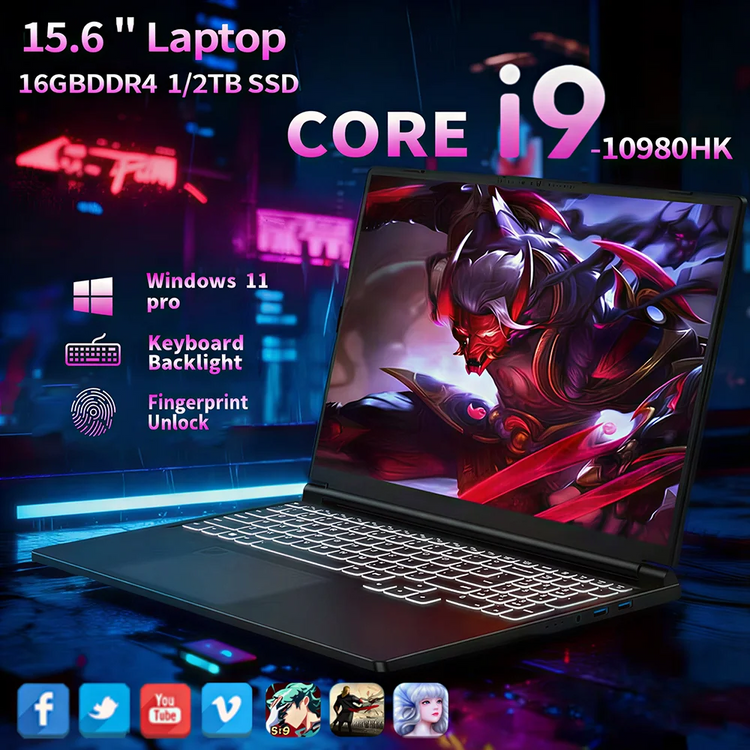 2026 Fingerprint Unlock 15.6' Intel Core I9-10980HK Computer Windows 11 16GB DDR4 1TB SSD Notebook PC Portable Laptops Gaming