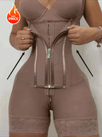 Women's Lace-Trimmed Shapewear Bodysuit - Tummy Control Corset with Adjustable Straps & Zipper, Black, Comfortable Waist Trainer