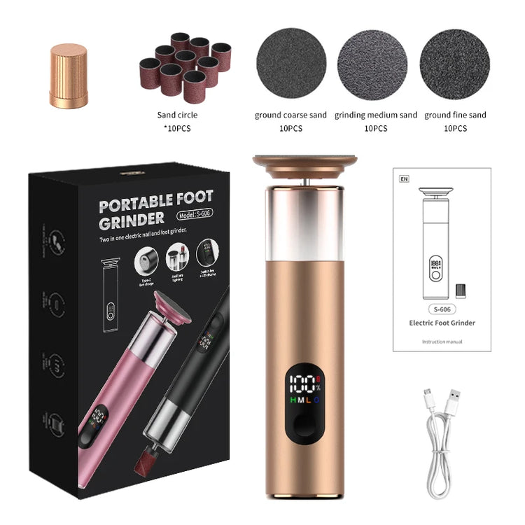Electric Foot File Callus Remover 2-in-1 Rechargeable with 60PCS Replaceable Sandpaper Discs Nail Pedicure Tool Set for Smooth F