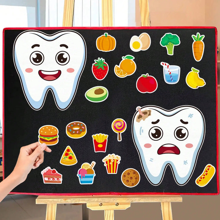 22Pcs Kids Dental Health Felt Set Oral Hygiene Food Sorting Educational Toy for Home And Classroom Learning