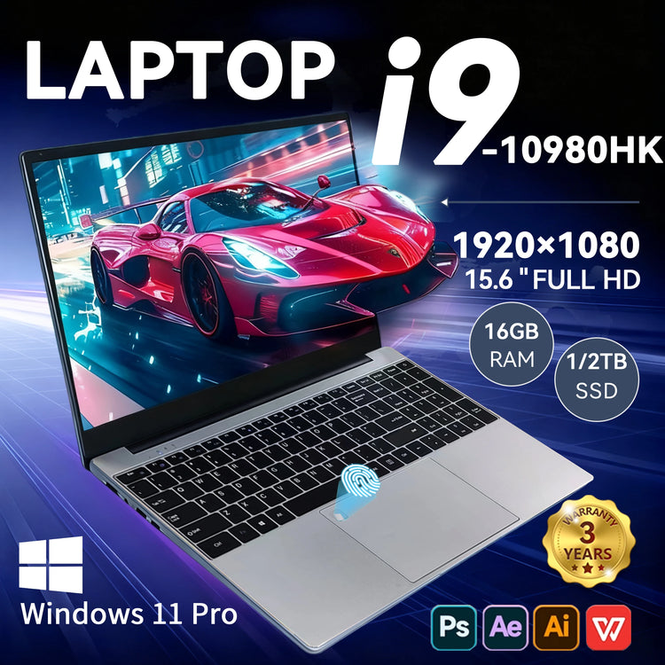 2026 15.6" Windows 11 i9 Laptop Computer Intel Core i9 10980HK 16GB 1TB Laptops Office Computer Fingerprint Unlock Notebook PC