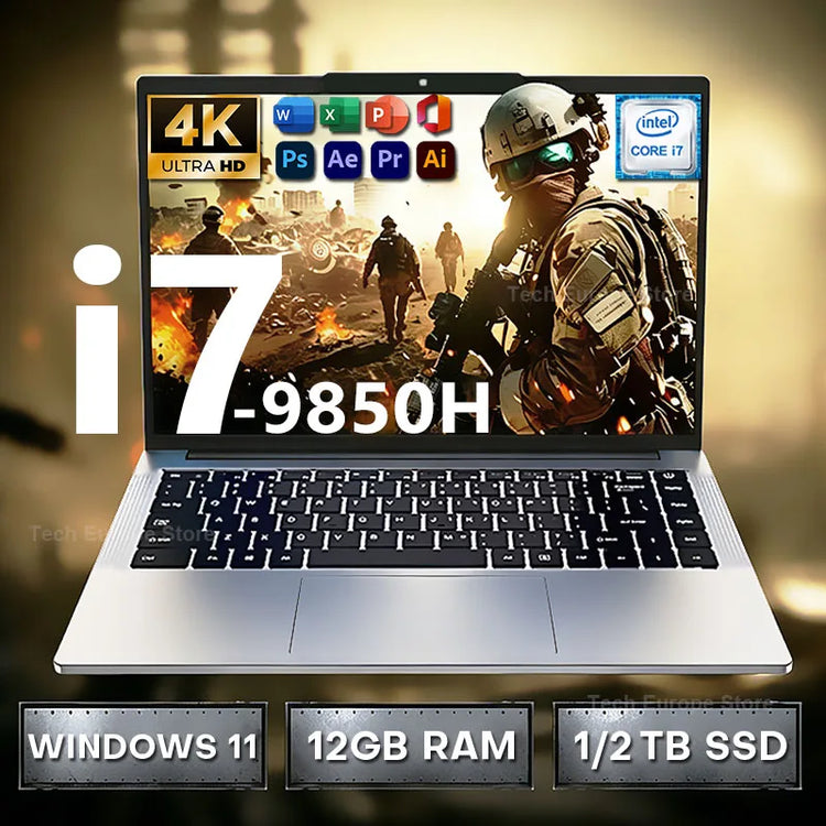 2026 Windows 11 Laptop Intel Core I7 9850H/Intel A3950 Computer 12GB RAM 1TB 2TB SSD 14.1" Laptops Ultra Slim Notebook PC Business Study Office