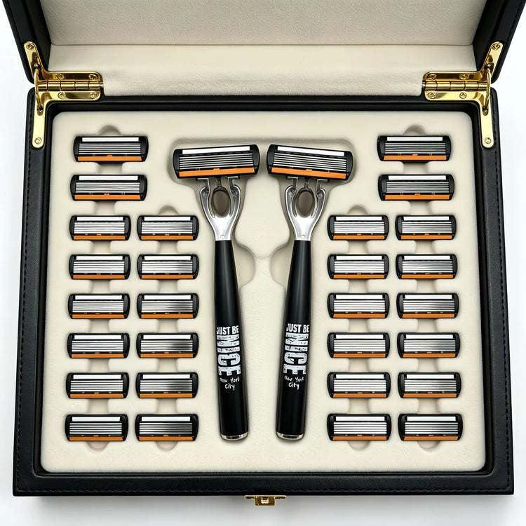 Men's Manual Safety Razor Set, featuring 6-layer stainless steel blades and an aloe vera lubricating strip | perfect as a gift.