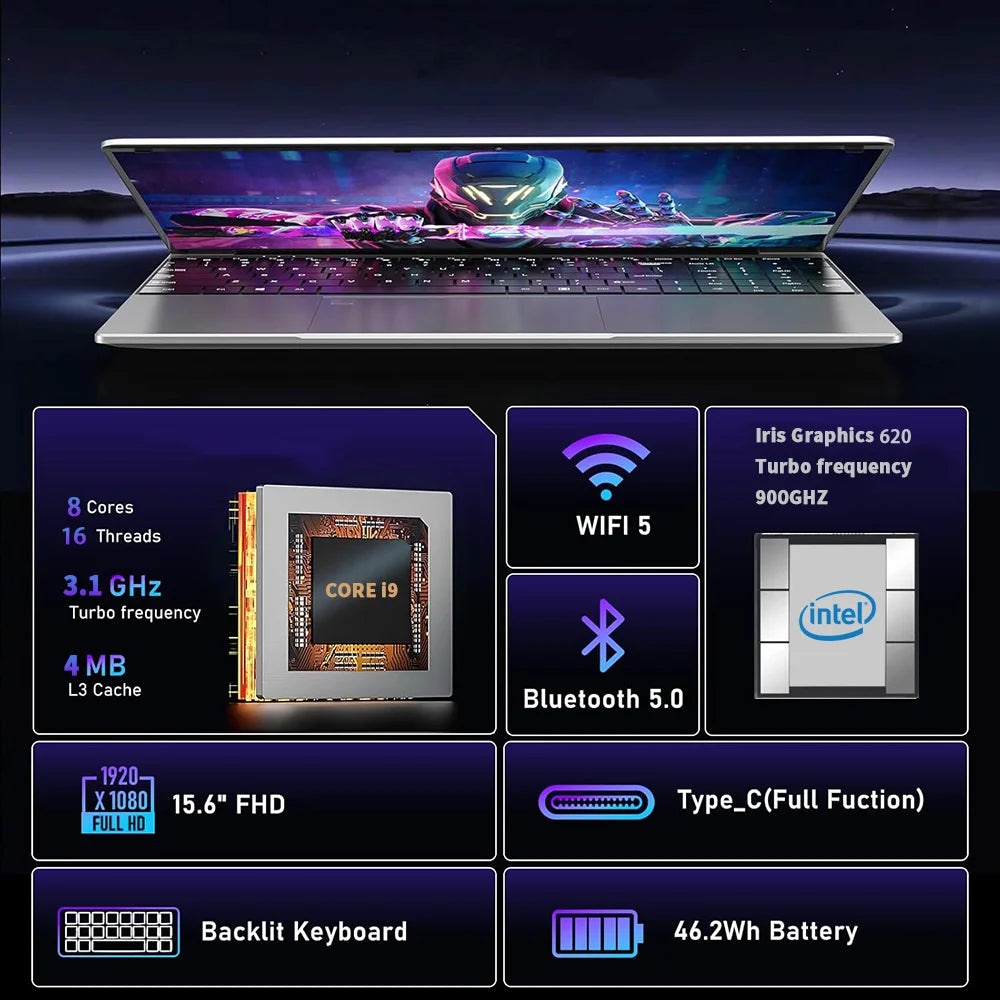 2026 Fingerprint Unlock 15.6' Intel Core I9-10980HK Computer Windows 11 16GB DDR4 1TB SSD Notebook PC Portable Laptops Gaming