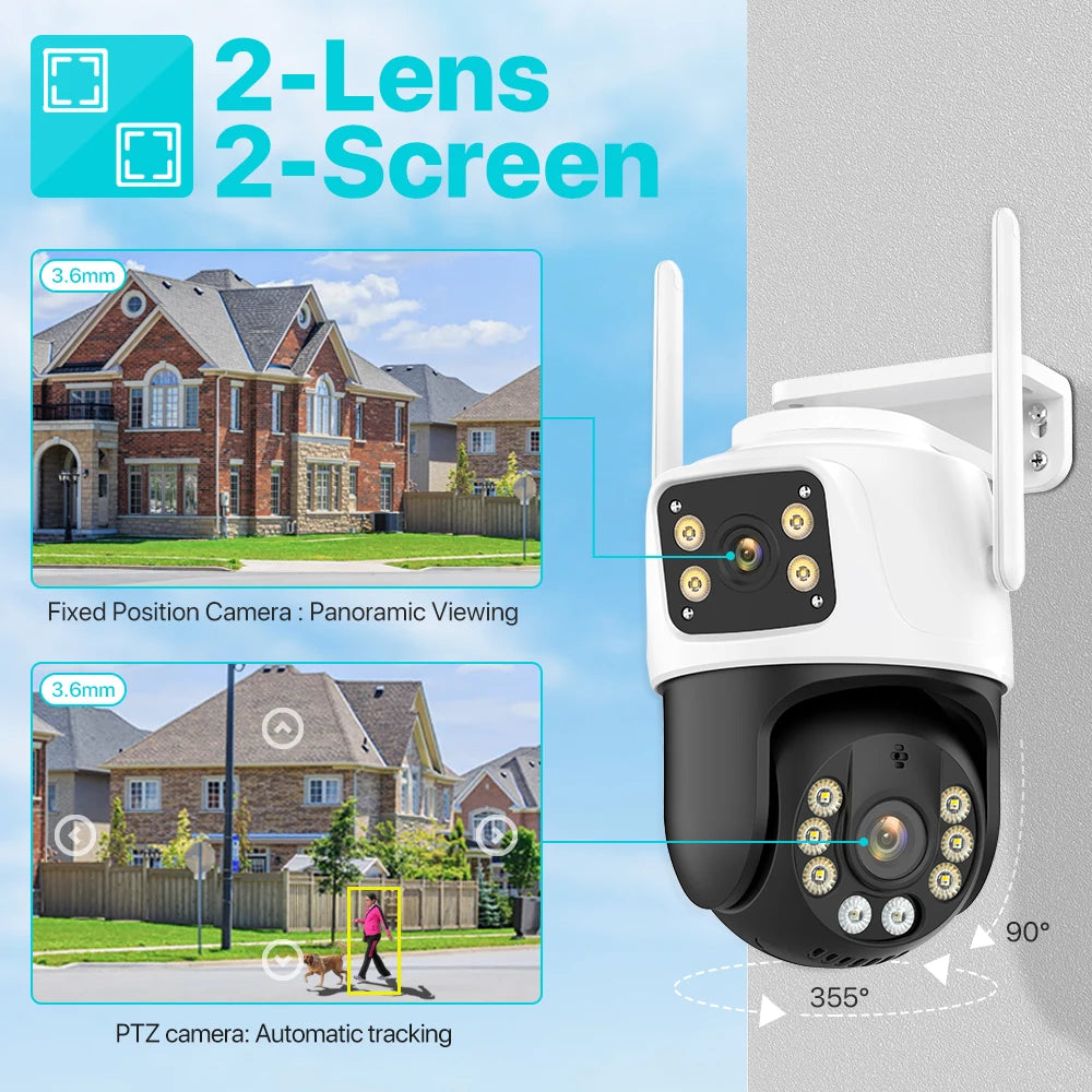 Three Lens PTZ IP Camera Outdoor HD Three Screen WiFi Security Camera Auto Tracking Dual Len Wireless CCTV Camera ICsee