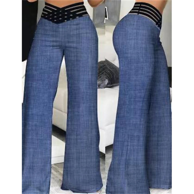 High Waist Solid Color Wide Leg Pants Summer Chic Loose Elegant Metal Flared Pant Office Ladies Straight Holiday Women Trousers