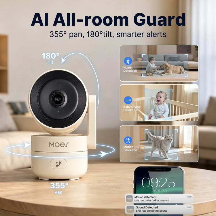 MOES Tuya WiFi Indoor Pan/Tilt Smart Security Camera 4MP HD Infrared Night Vision Motion Sound Detection Monitor Surveillance