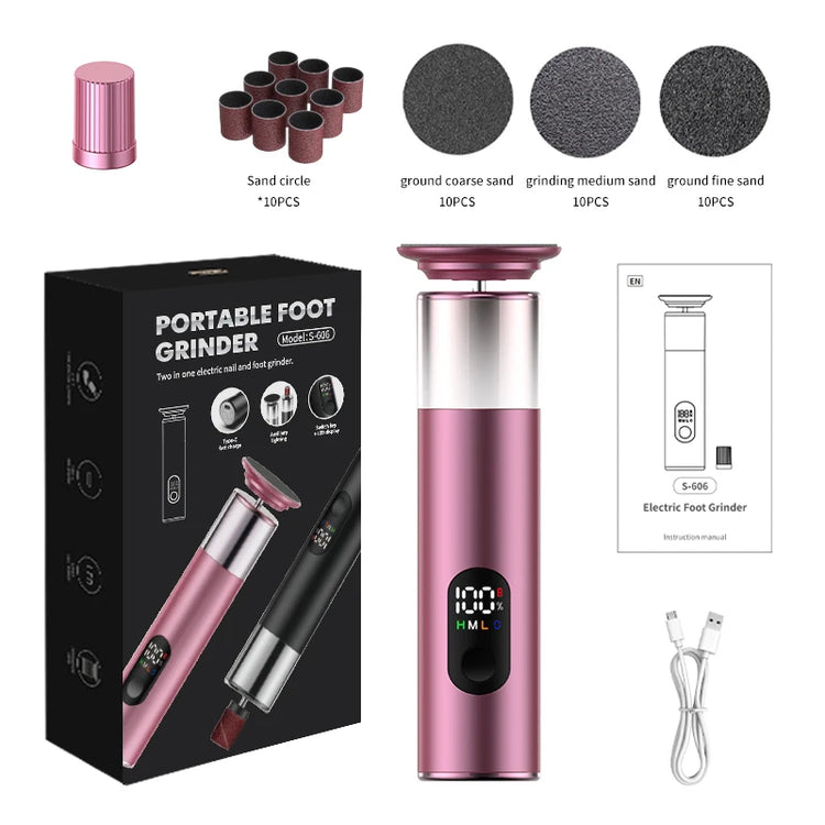 Electric Foot File Callus Remover 2-in-1 Rechargeable with 60PCS Replaceable Sandpaper Discs Nail Pedicure Tool Set for Smooth F