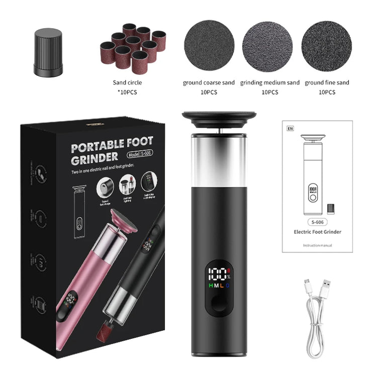Electric Foot File Callus Remover 2-in-1 Rechargeable with 60PCS Replaceable Sandpaper Discs Nail Pedicure Tool Set for Smooth F