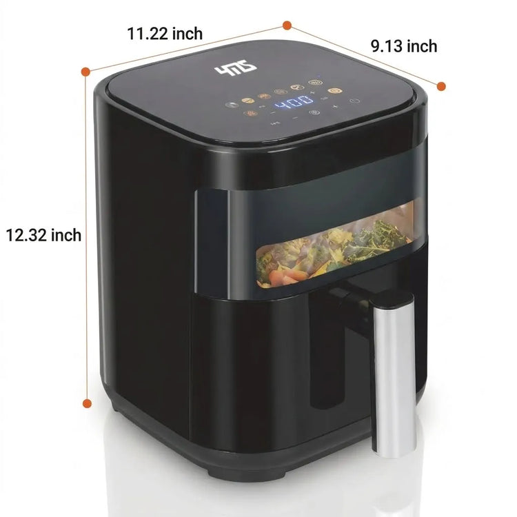 YMS 3.2QT Touchscreen Air Fryer with Visible Window, Black, 8-in-1 Preset Functions, Oil-Free Healthy Cooking, Fast & Easy to Clean, 1200W Compact Small Air Fryer for Singles, Perfect for Apartment Dorm Countertop Use, Air Fr