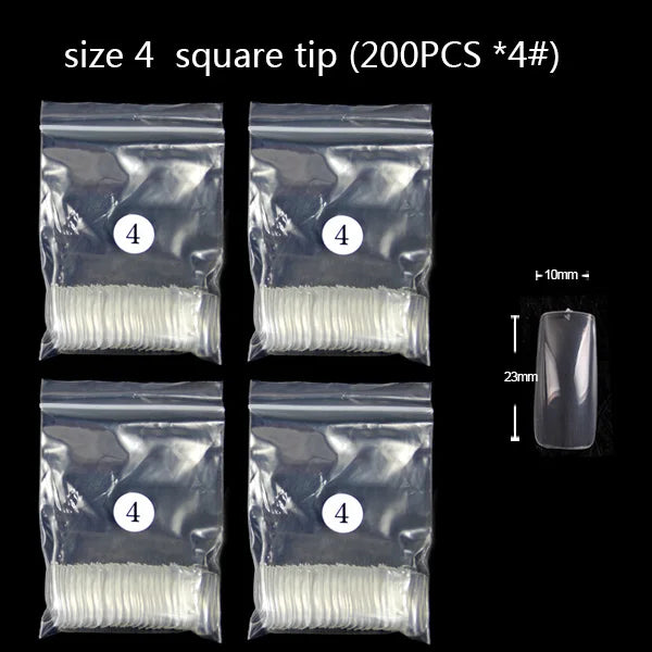 TSZS 200pcs Short Medium Oval Almond Square Fake Nails Full Cover Single Size Acrylic Clear Art Tips For Display Stick-On Nail