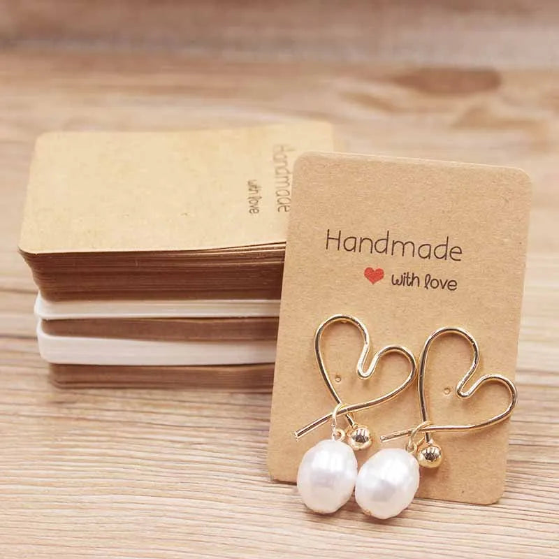 50pc Paper Earring Handmade Style Earring Card 5x5cm/3x3cm/5x9cm/5x6.5cm/5x7cm Brown/White DIY Jewelry Package Card