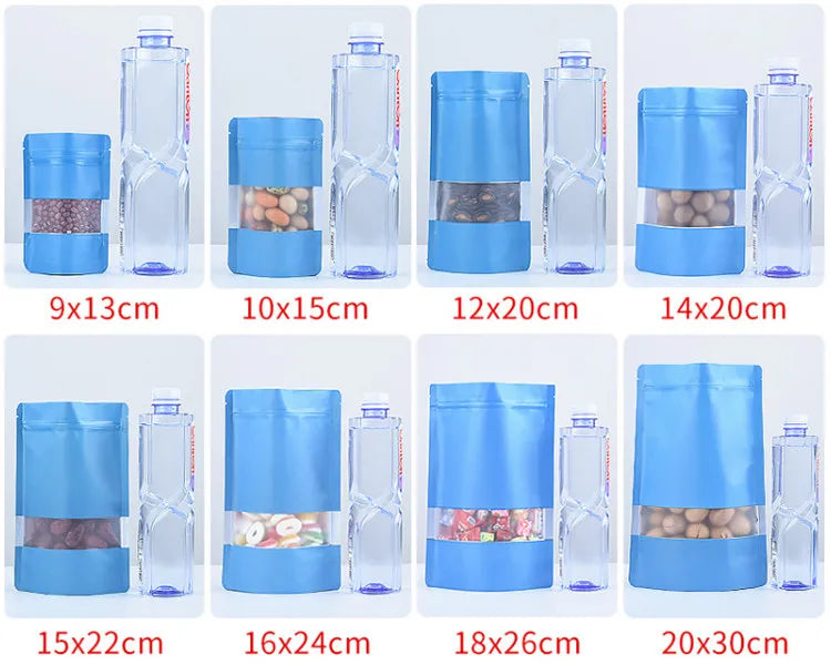 100PCS Stand Up Matte Aluminum Foil Window Ziplock Bag DIY Logo Print Snack Drip Coffee Beans Spice Candy Gift Storage Pouches